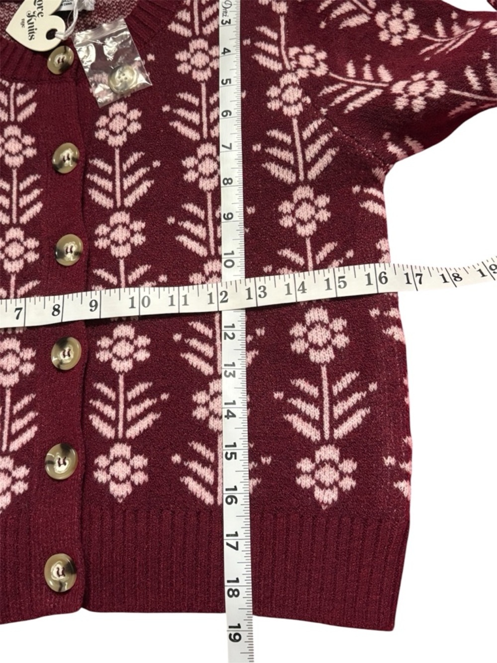 Love knits Floral Burgundy Button-Front Cardigan Sweater - Picture 5 of 6